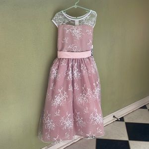 Princess Kloset Blush pink lace accent cap sleeve A line dress